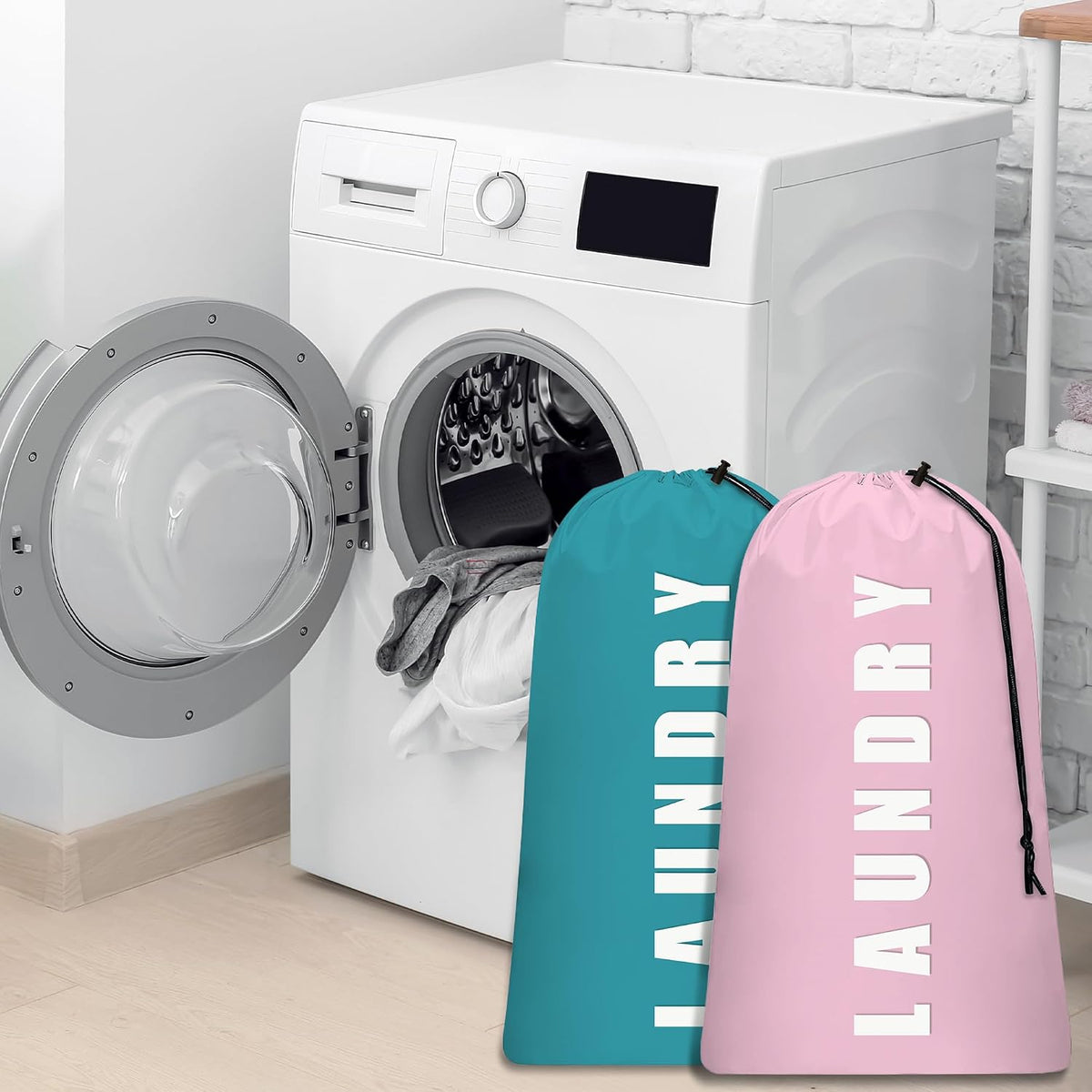 4 Piece Drawstring Travel Laundry Bag, Large Laundry Bag, Men's and Women's Dirty Laundry and Gym Bag, Waterproof Wetproof Travel Bag