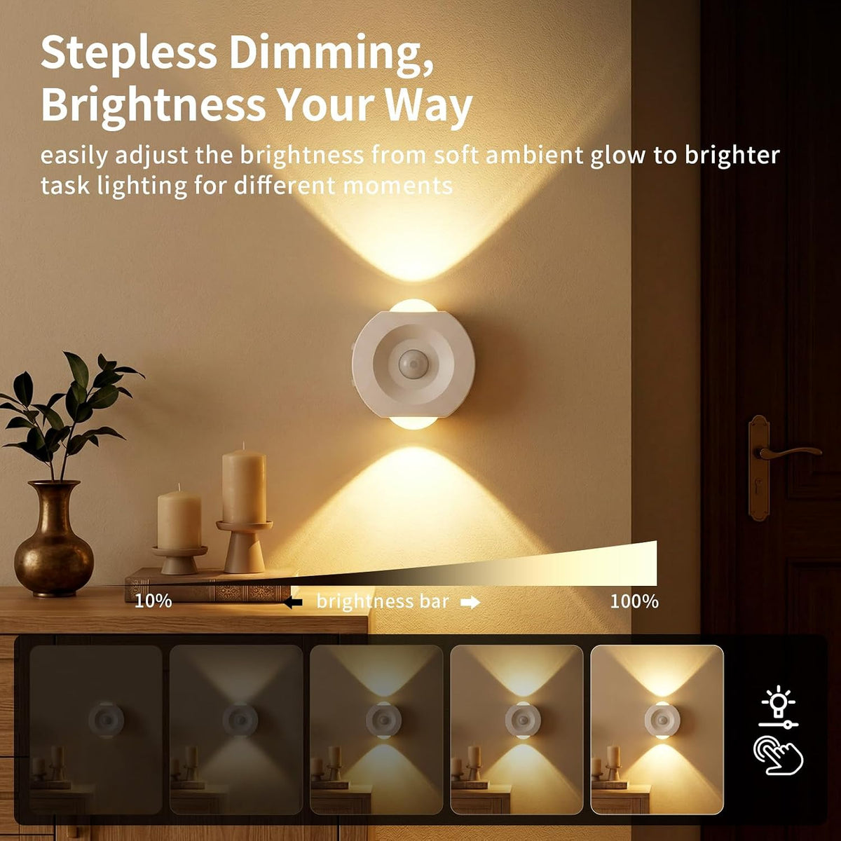 Rechargeable Motion Sensor Night Light 4 Pack, Dimmable LED Night Lights with 4 Modes & 3 Color Temperatures, Magnetic Stick-On Night Light for Hallway, Bedroom, Stairs, Closet, Bathroom