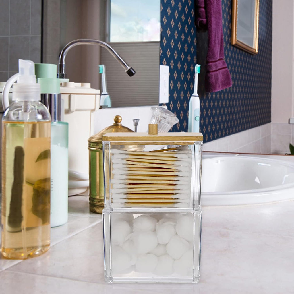Hipiwe Clear Q-tip Dispenser Holder Acrylic Bathroom Containers, 2-Tier