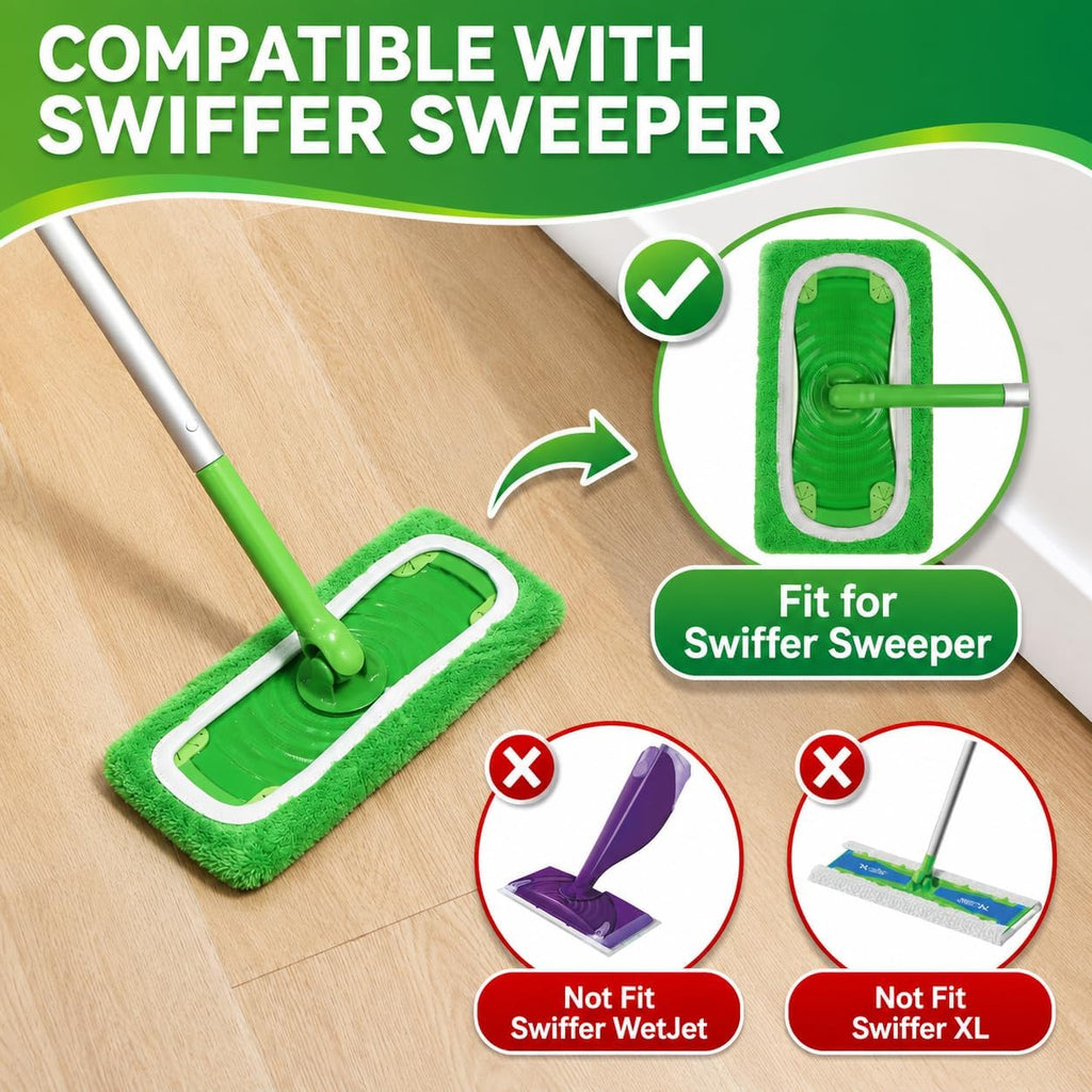 Tidy Monster 8 Pack Reusable Microfiber Mop Pads Replacement Compatible with Swiffer Sweeper, Machine Washable Mops Pads Refills for Wet & Dry Floor Cleaning, Mopping Cloths Fits Hardwood/Surface