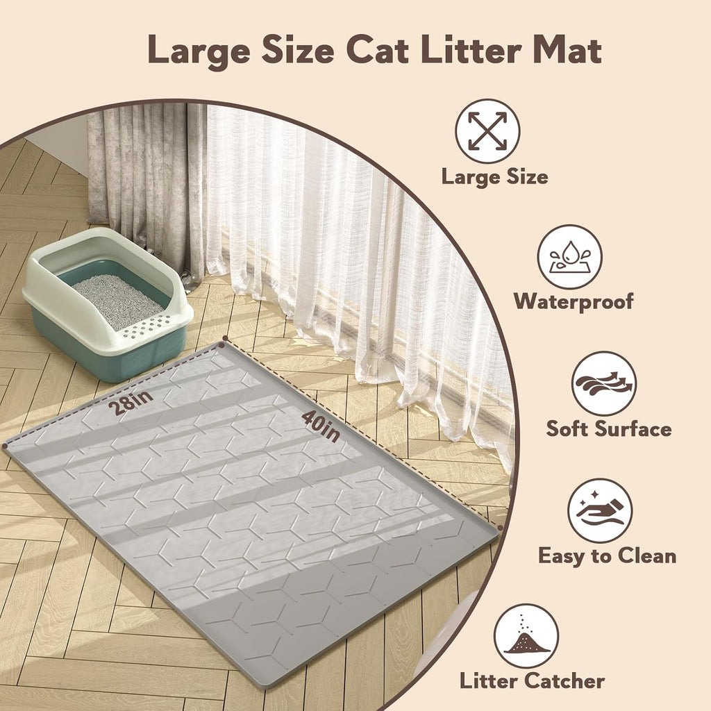 Garoopion Silicone Cat Litter Mat Large 40" X 28", Easy to Clean, Gray