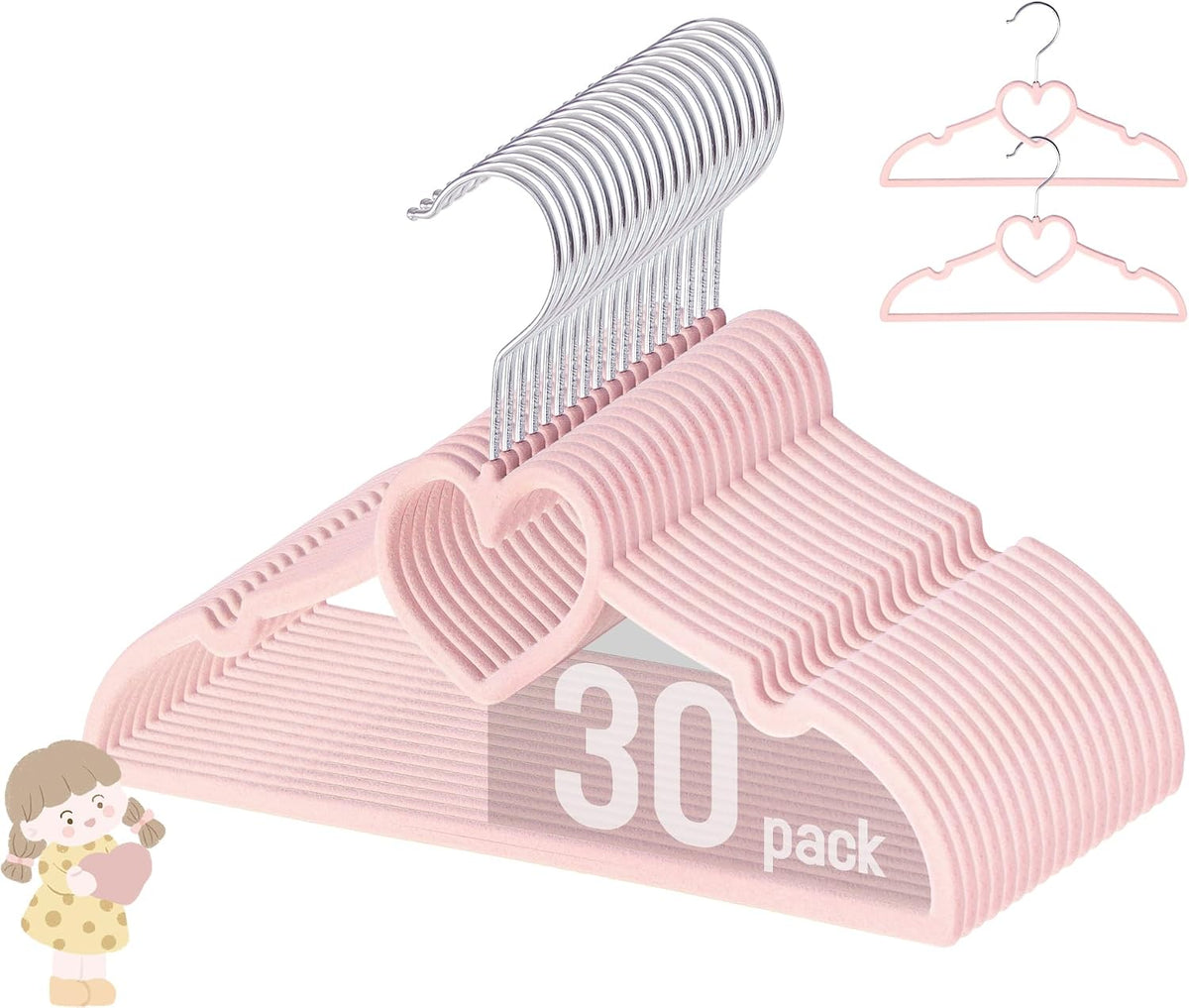 Baby Velvet Hangers, 30 Pack, Non-Slip Pink Kids Clothes Hangers, 11 Inch