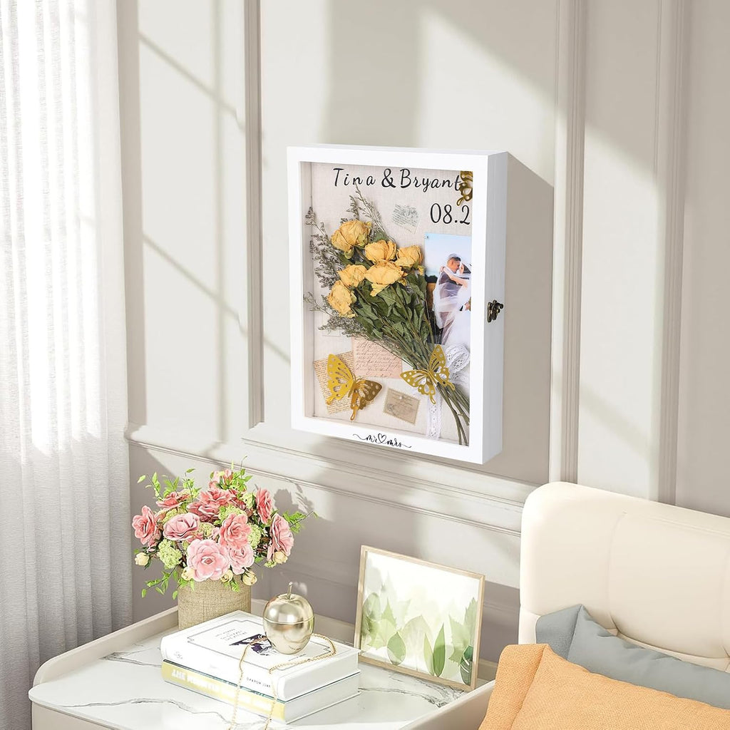 Yookeer 12x16 Shadow Box Frame Dried Flowers Wedding Display Case,White
