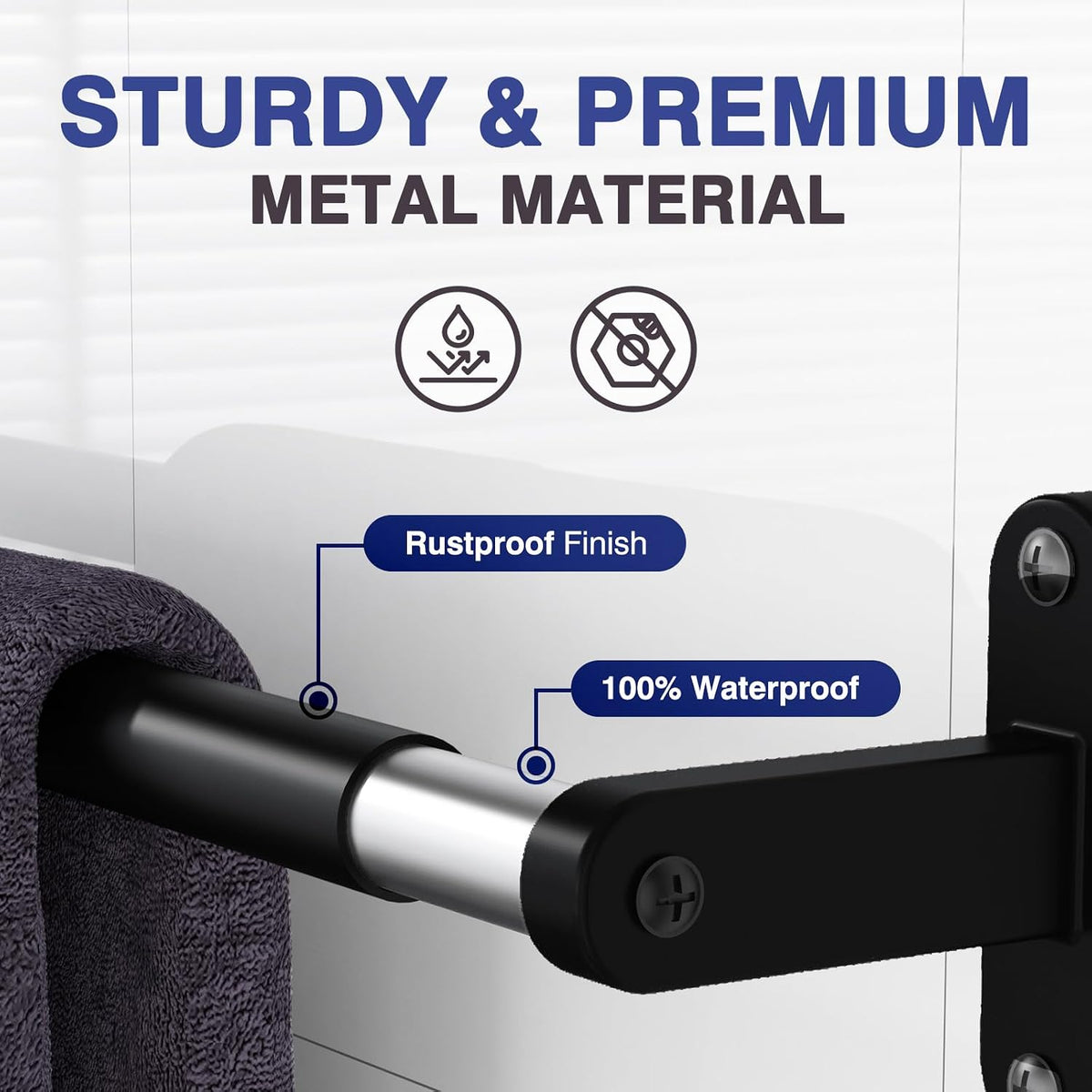 Powools Matte Black 24"-2 Towel Rack, Rustproof Wall Mounted Towel Bar
