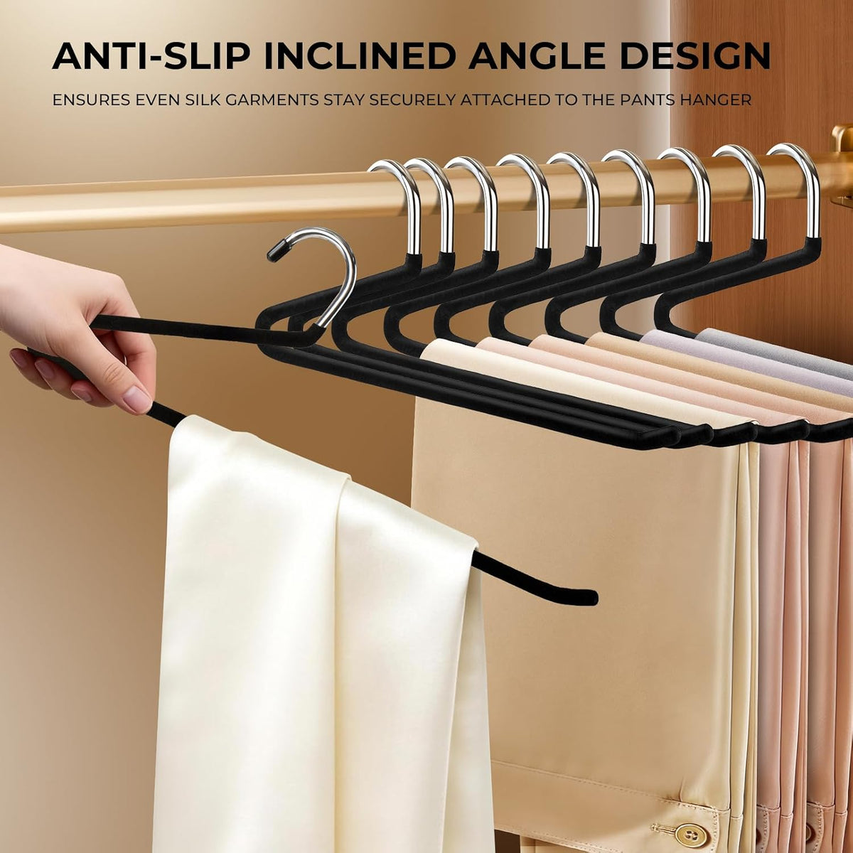 14 Inch Velvet Open Ended Pant Hangers,Space Saving,10 Pack,Black
