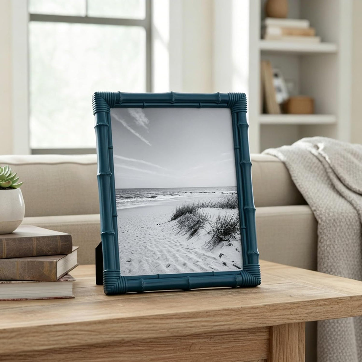 8x10 Picture Frame, 8x10 Bamboo Photo Frame Coastal Bohemian Decorative Frame for Tabletop and Wall Display Holiday Gift for Entry Shelf, Bedroom Dresser Display Nightstand Mantel, Ultramarine