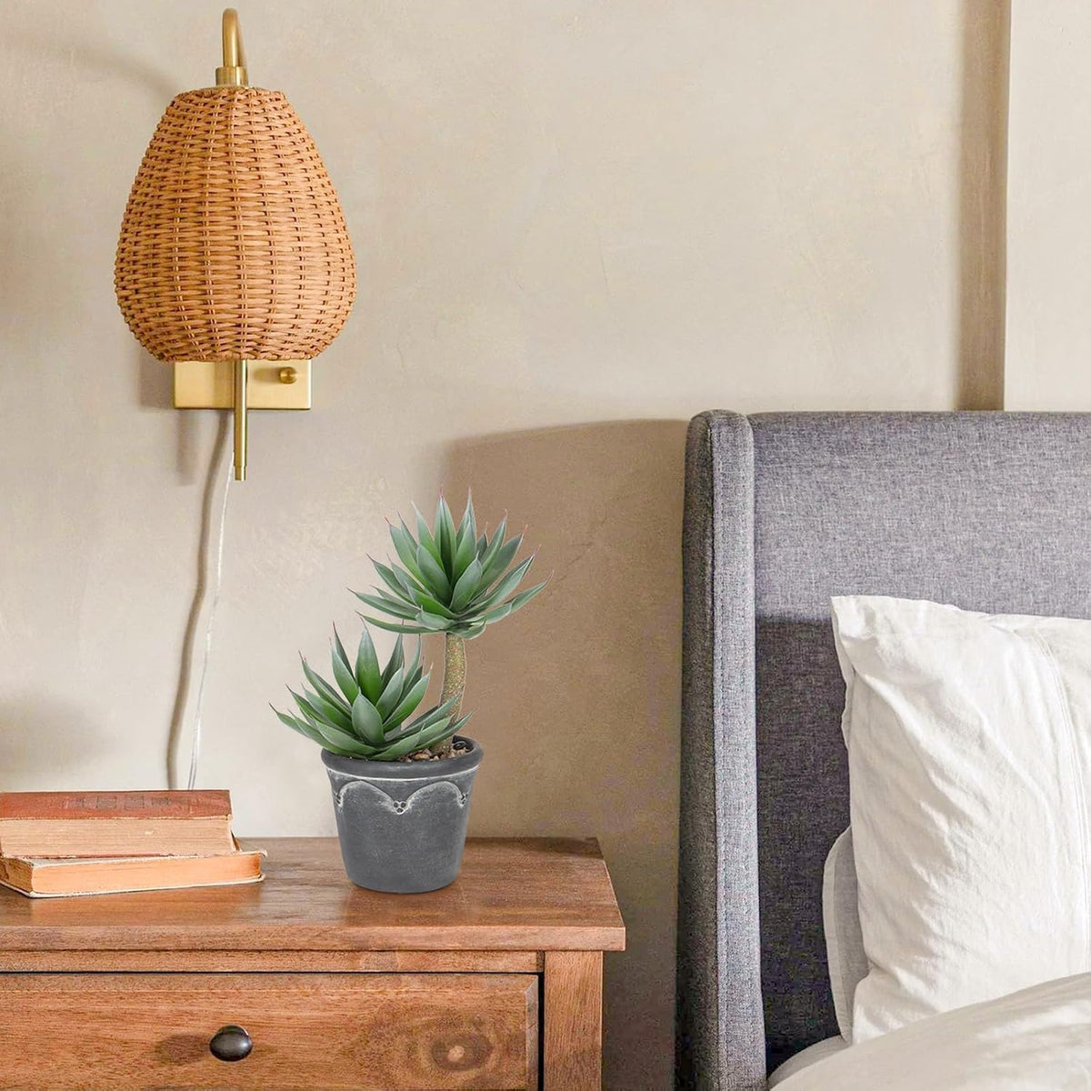 Hollyone Large Artificial Succulent Plants Fake Agave Succulents Potted 13" Faux Plant in Vintage Cement Pot Succulent Aloe Plant Indoor for Desk Home Office Living Room Table Shelf Decor