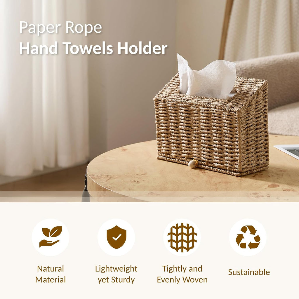 Hand Towel Box Cover, Designed for Kleenex Disposable Hand Towels, Paper Rope Tissue Box for Bathroom, Powder Room, Bedroom (Brown)