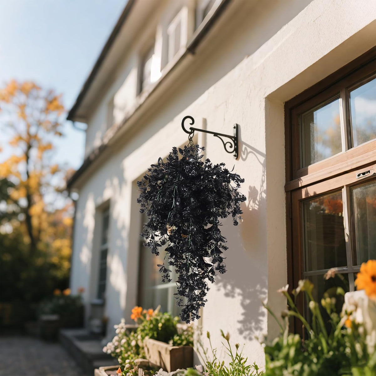 SJL Black Artificial Hanging Plant Faux Ivy Flower Fake Hanging Flowers