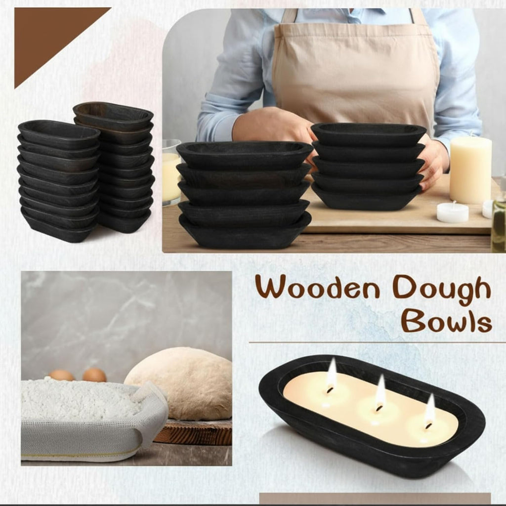 Nuogo 20 Pcs Wooden Dough Bowls Bulk 8.6 Inch Rustic Vintage Hand Carved Wood Dough Bowls Dining for DIY Home Crafts Making Farmhouse Fruits Supplies(Black)