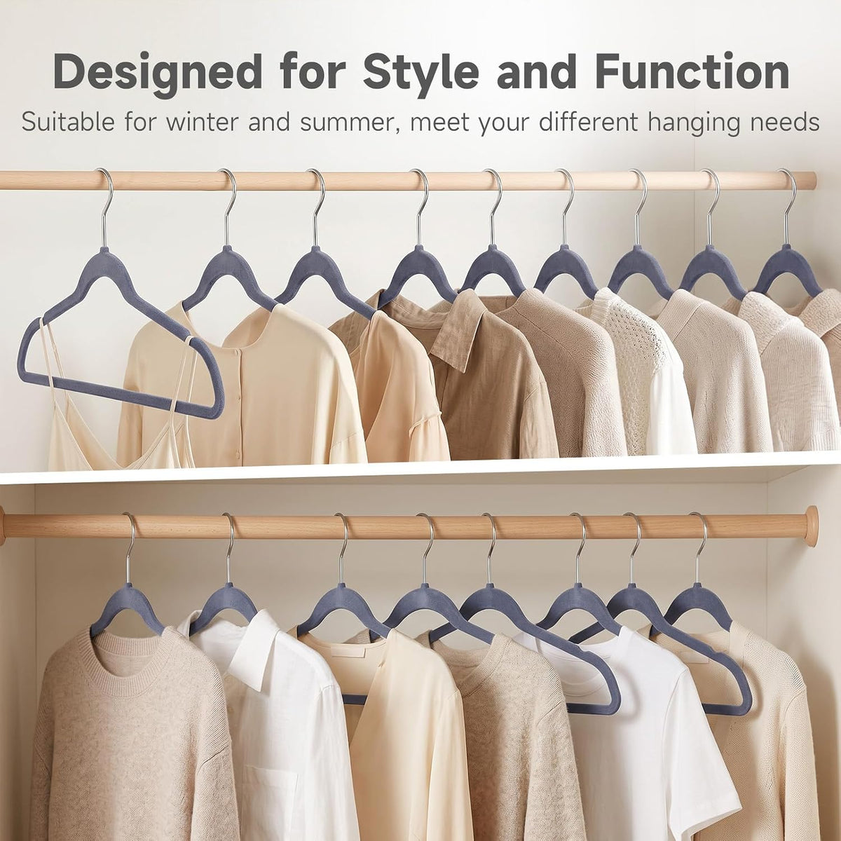 Whitmor Spacemaker Flocked Clothes Hangers – Velvet Like Heavy Duty Coat Hangers, Slim Non-Slip Suit Hangers, Contoured Shoulder Design, Odyssey Gray, 20 Pack