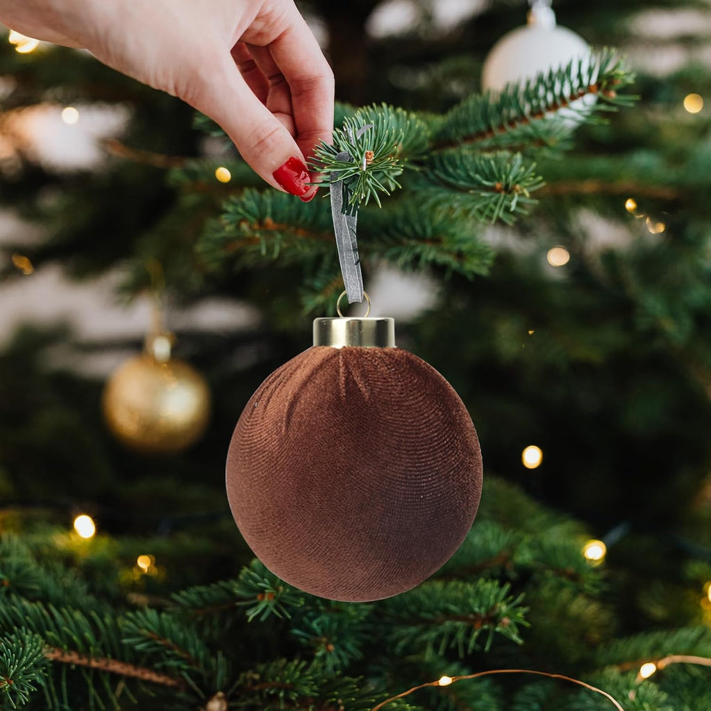 15 Pcs 3.15" Velvet Christmas Ornaments Balls, Xmas Tree Decor-Green