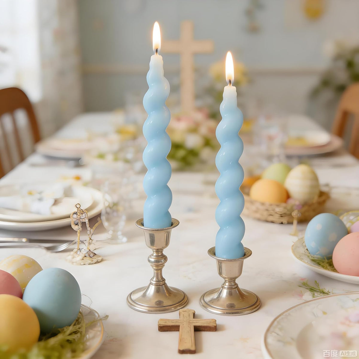 Spiral Taper Candle Blue Candlesticks,7 Inch Short Tapered Candles Unscented Candle Sticks Twisted Taper Candles for Holiday Dinner Party