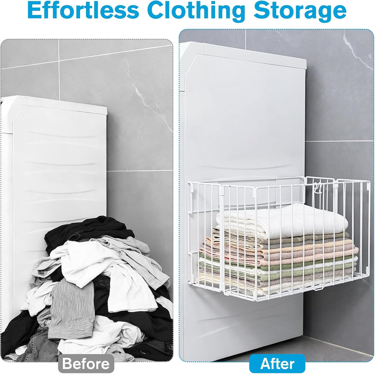 Magnetic Collapsible Laundry Basket, Foldable Metal Laundry Hamper for Washing Machine Side, Space Saving Pop Up Hamper, Laundry Room Organization and Storage (White)