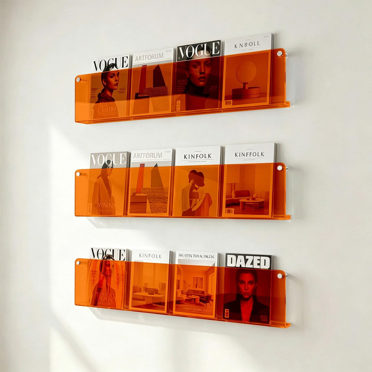 2-Pack 17" Orange Acrylic Wall Mount Magazine Holder Rack Floating Shelf