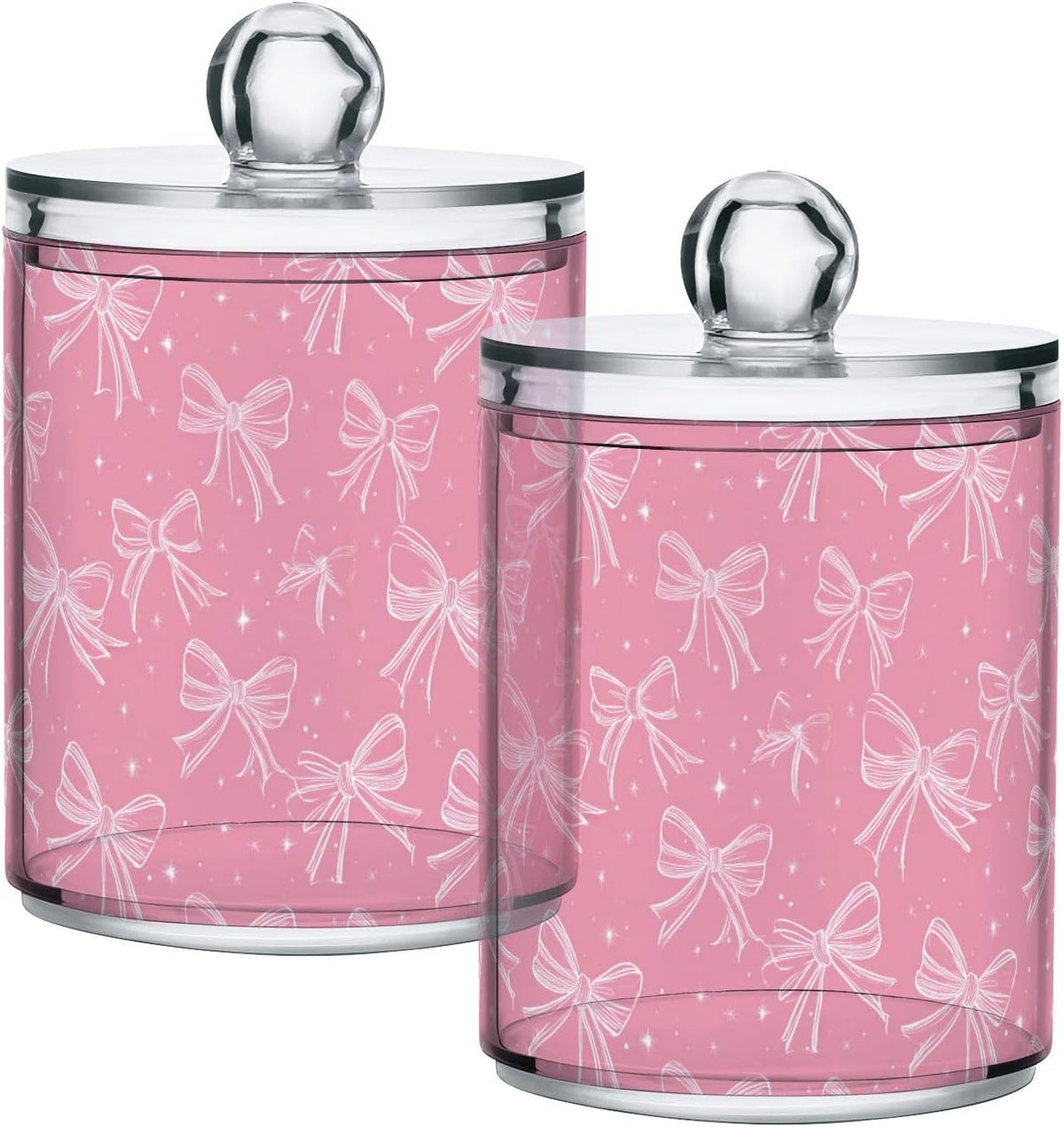 Pink Bows Qtip Holder for Cotton Ball Swab Acrylic 2 Packs