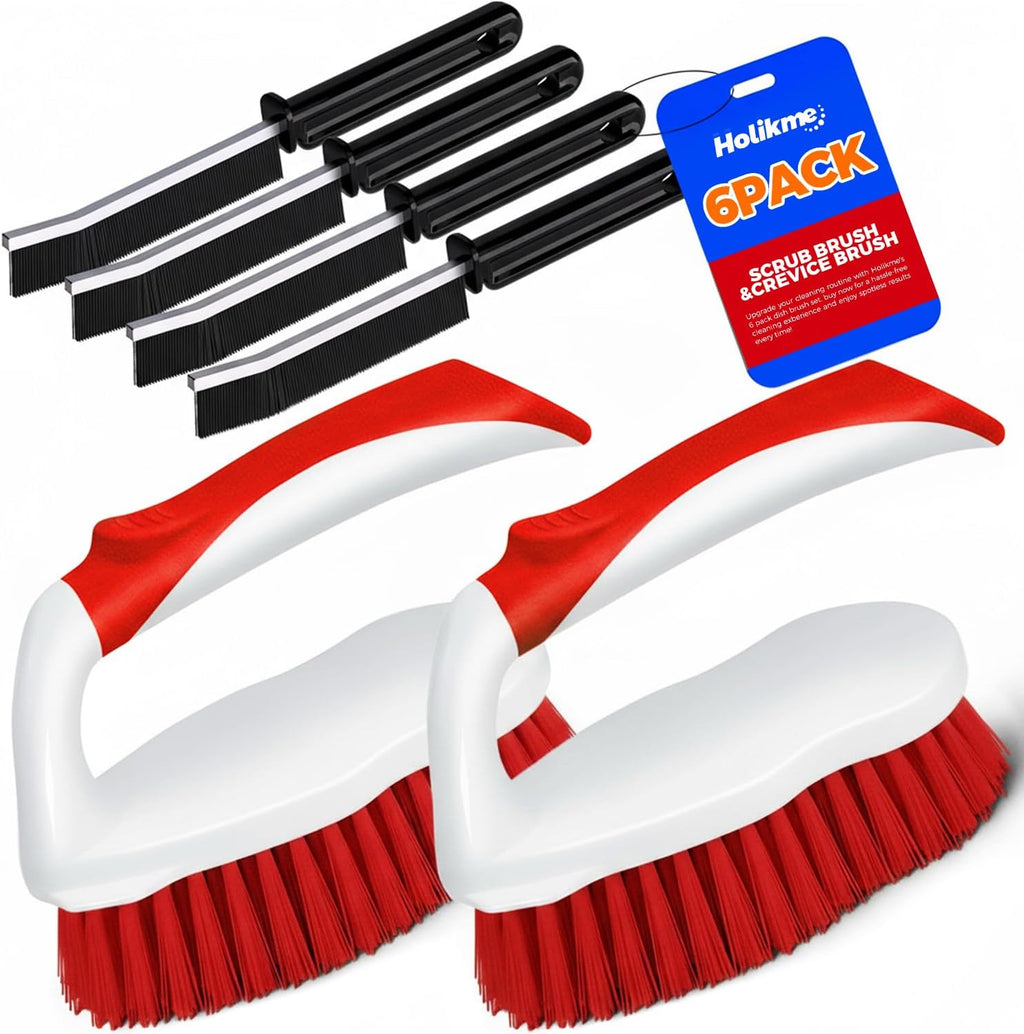 Holikme 6 Pack Cleaning Brush Scrub Brush Kitchen Brush for Floor,Red