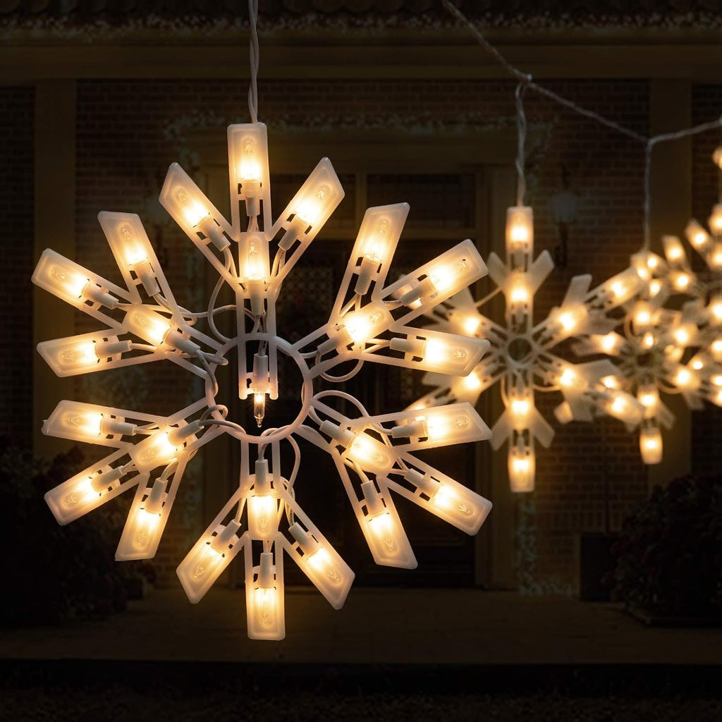 Christmas Snowflake Icicle String Lights with 6 Drops - 9ft Snowflake Window Lights with 100 Mini Bulbs, Plug-in Connectable Curtain Hanging Lights for Christmas Home Indoor Outdoor Holiday Decor