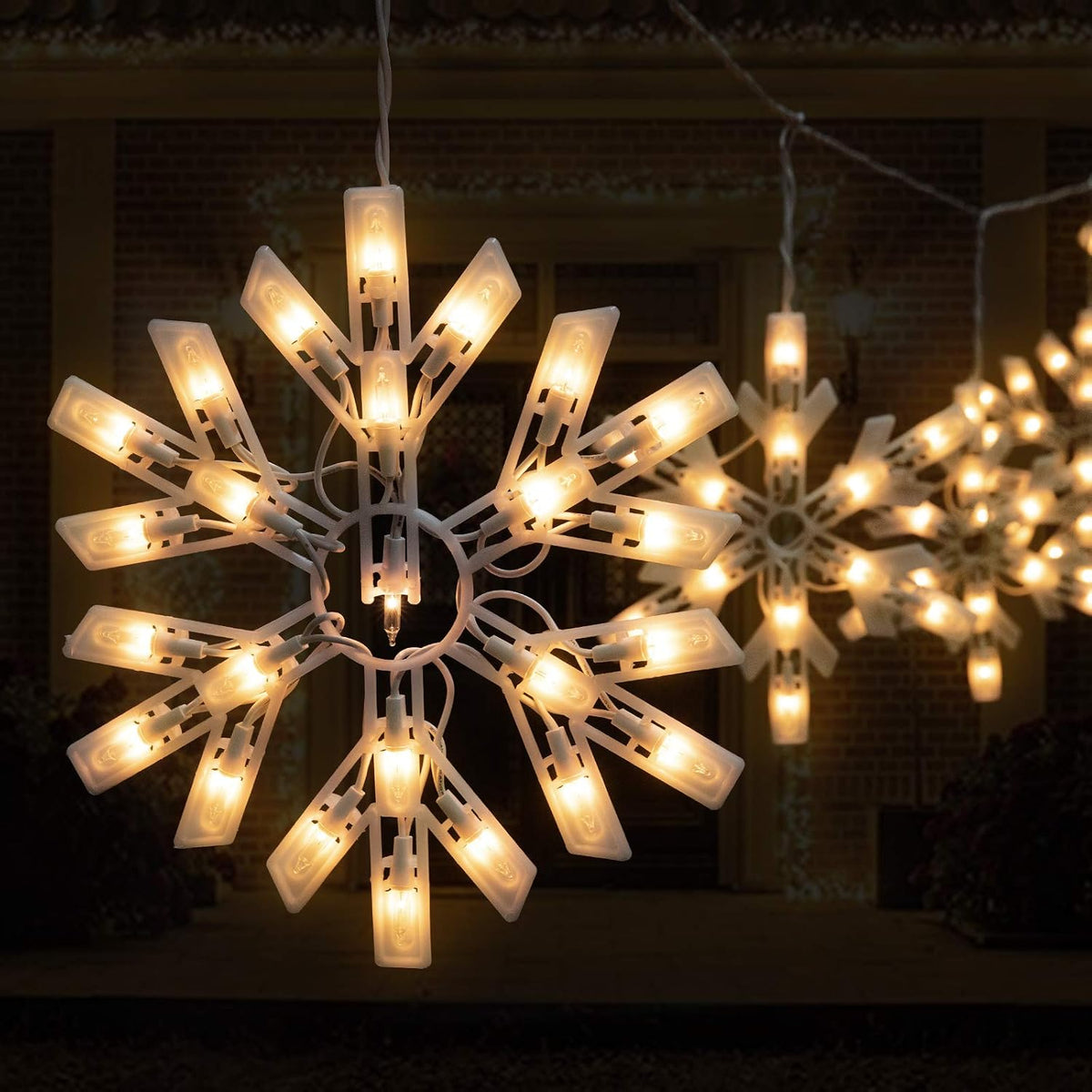 Christmas Snowflake Icicle String Lights with 6 Drops - 9ft Snowflake Window Lights with 100 Mini Bulbs, Plug-in Connectable Curtain Hanging Lights for Christmas Home Indoor Outdoor Holiday Decor