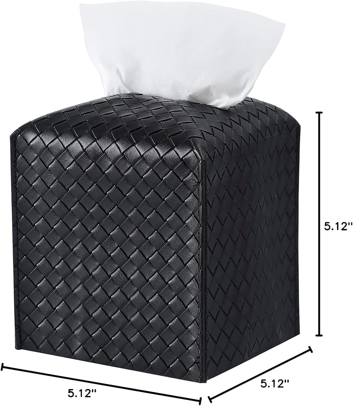 Tissue Box Cover PU Leather Tissue Holder Square Facial Tissue Case Facial Paper Organizer Dispenser for Bathroom, Vanity Countertop, Tabletop, Car, Black