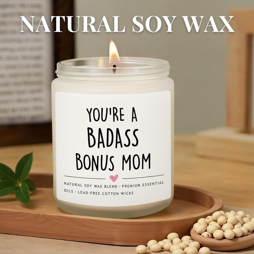 Bonus Mom Gifts from Daughter Son, Lavender Scented Soy Wax Candle