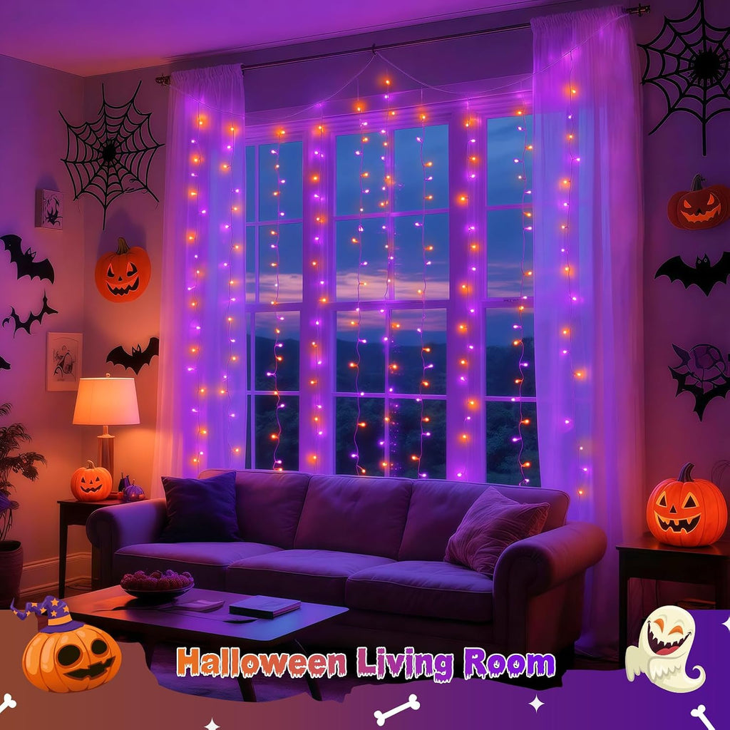JMEXSUSS 200 LED Halloween Curtain Lights Battery and USB Operated