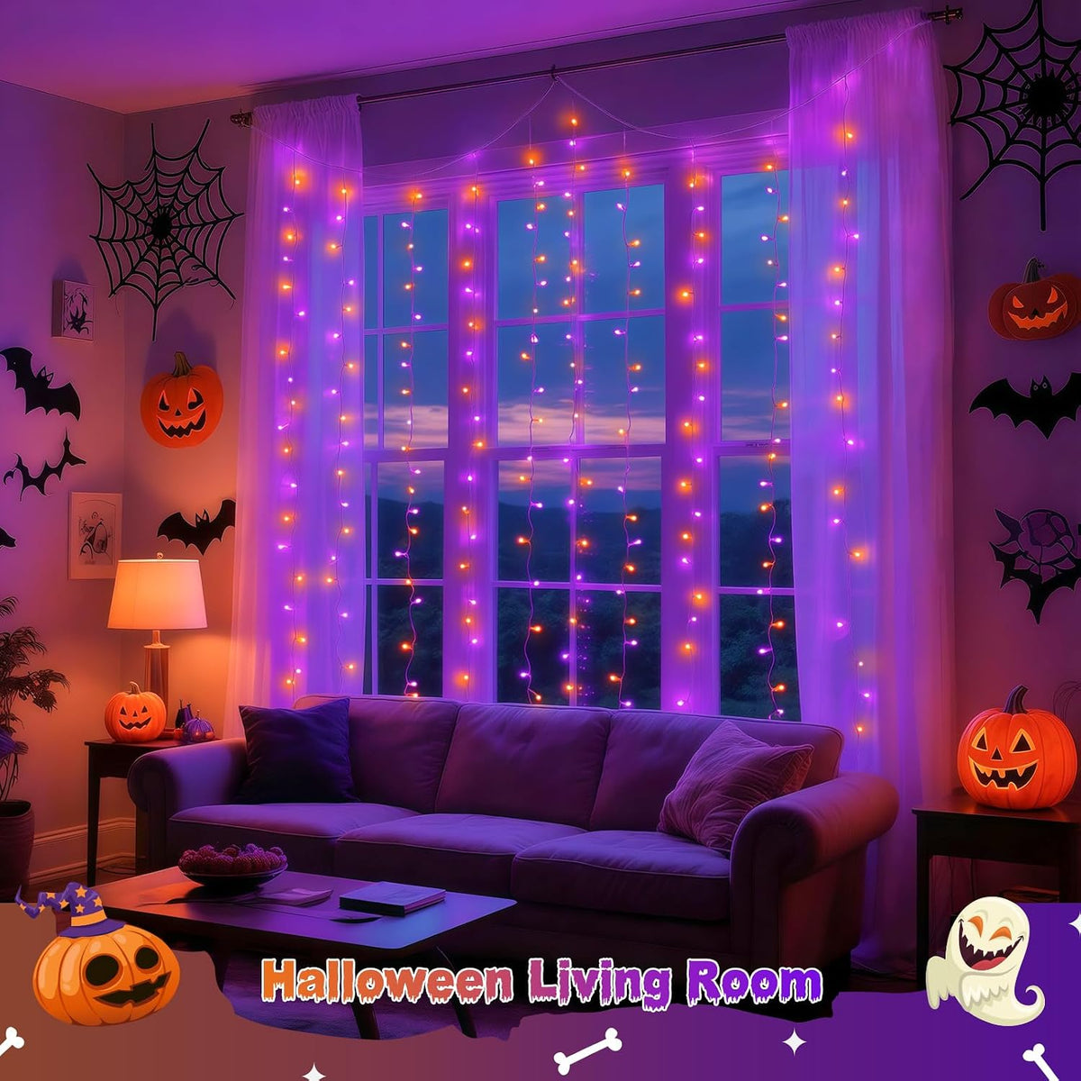JMEXSUSS 200 LED Halloween Curtain Lights Battery and USB Operated