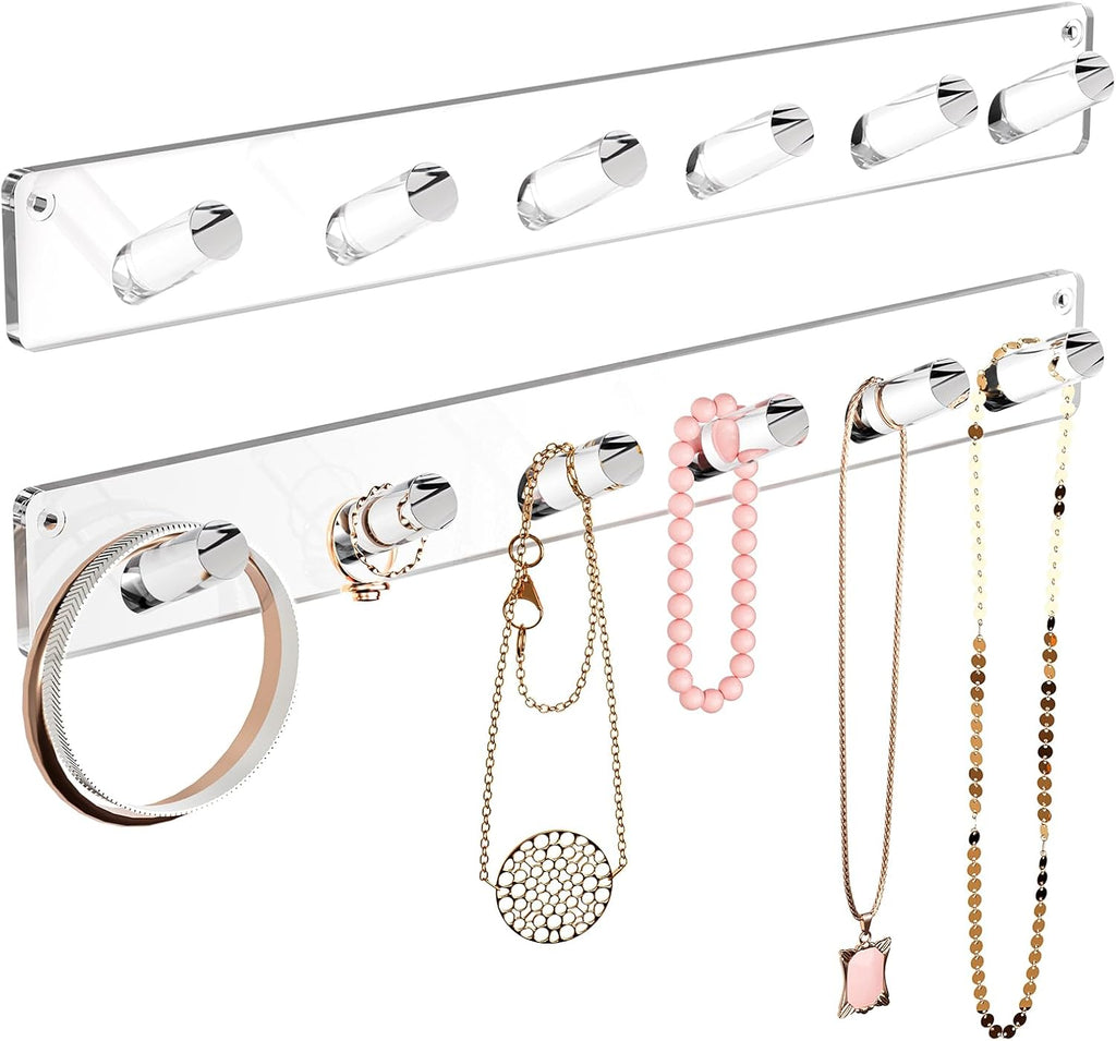 MaxGear Clear Necklace Holder 2-Pack, Wall Jewelry Organizer with 12 Hooks