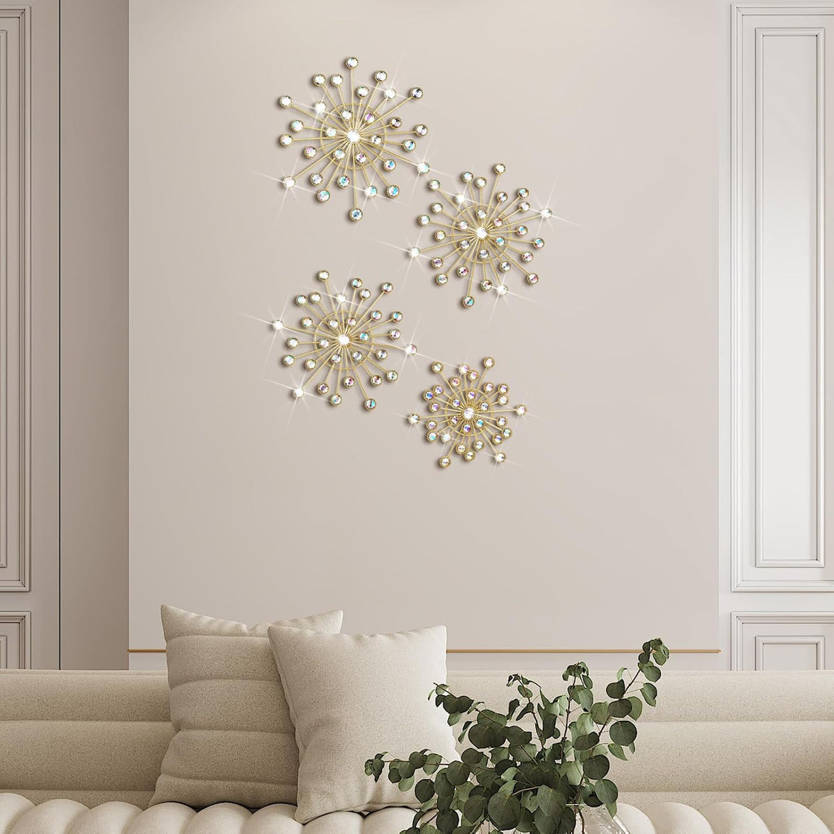 Blulu 4 Pcs Starburst Whimsy Wall Decor, Bling Metal Wall Art
