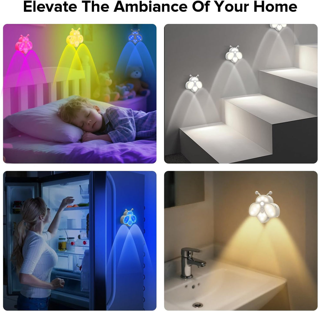 Motion Sensor Stair Lights Indoor - Rechargeable Dimmable RGBW & Warm White Night Light, Magnetic Mount Motion Activated Battery Lamp for Step Hallway Bathroom Cabinet Closet(White, 1 Pack)