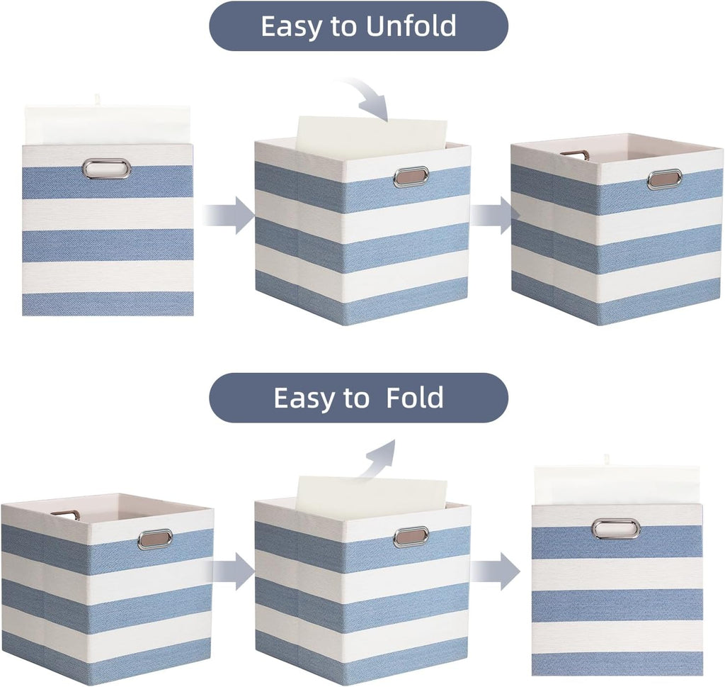 11 x 11 x 11 Inch Linen Stripe Storage Cubes for Home Organizing, Pack of 4