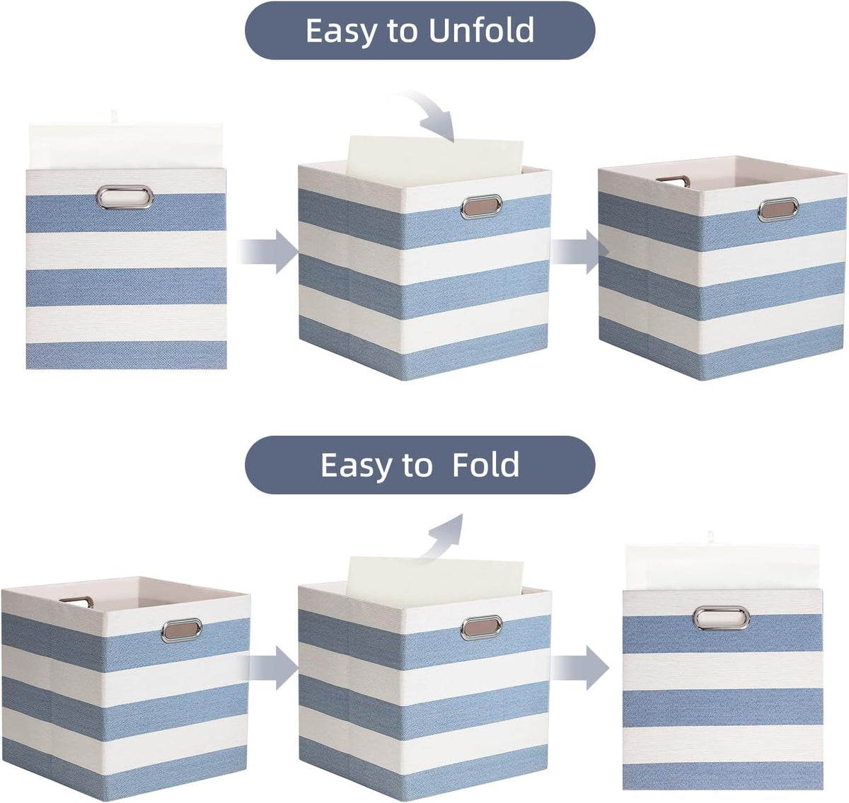 11 x 11 x 11 Inch Linen Stripe Storage Cubes for Home Organizing, Pack of 4