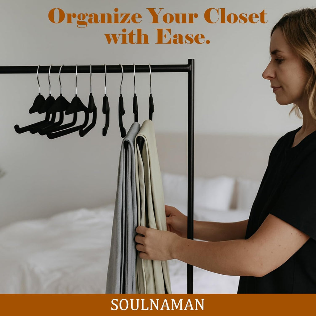 Velvet Hangers Non Slip,20 Pack Space Saving Pants Hangers,Thin Space Saving Clothes Hanger for Closet, Durable Heavy Duty Hanger with 360 Swivel Hook for Pants Towel Jeans(Black)