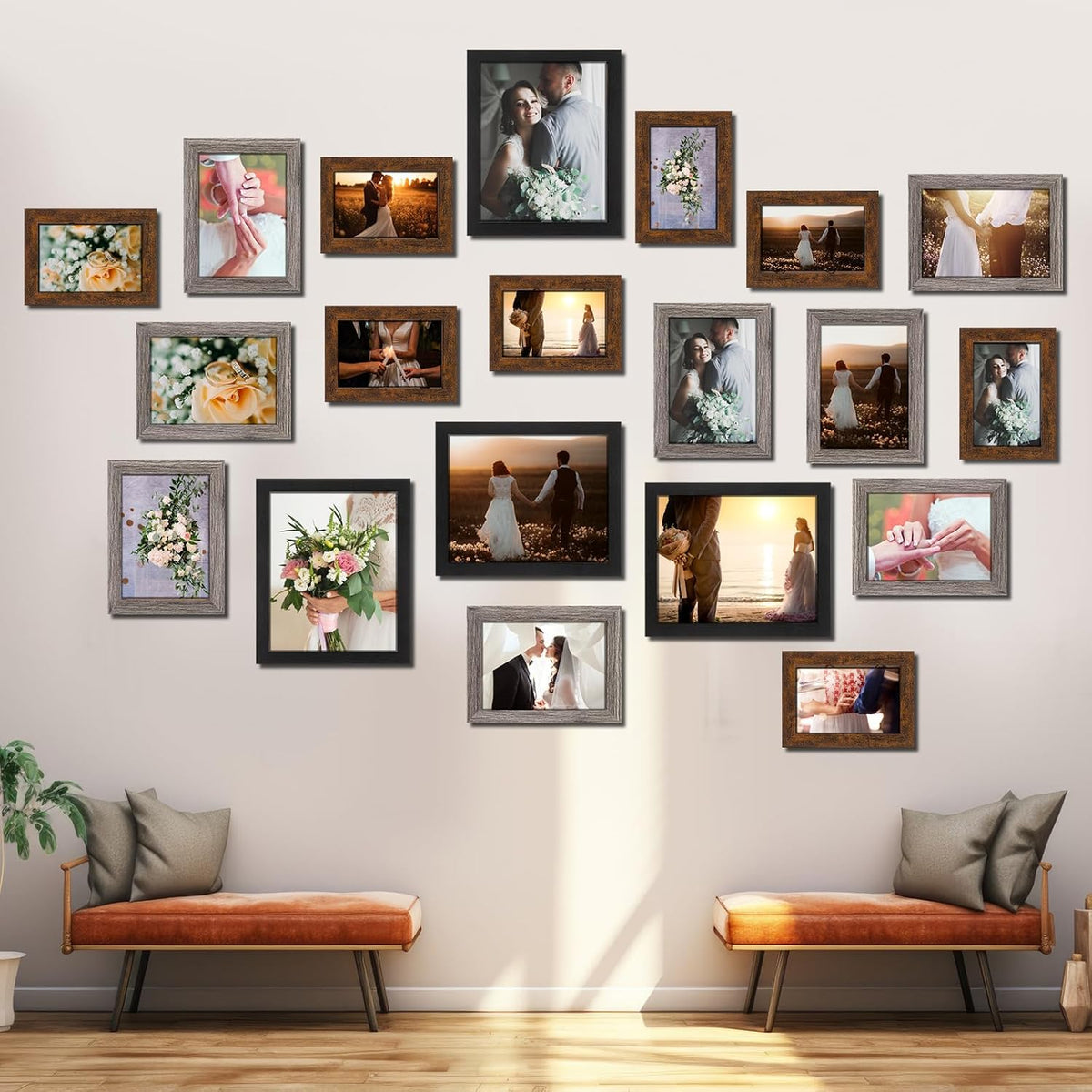 Namalu 20 Pcs Gallery Wall Frames Set Rustic Picture Frames Collage Assorted Photo Wall Decor Pack for Hanging or Tabletop Display Multi Sizes with 8 x 10, 5 x 7, 4 x 6 (Stylish Color)