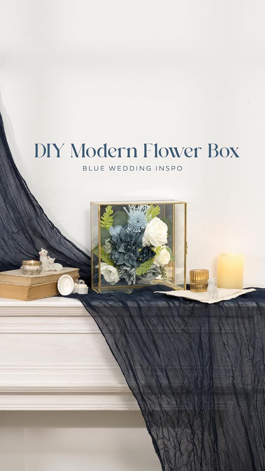 Ling's moment Artificial Wedding Flowers Combo, Dusty Blue & Navy, Deluxe