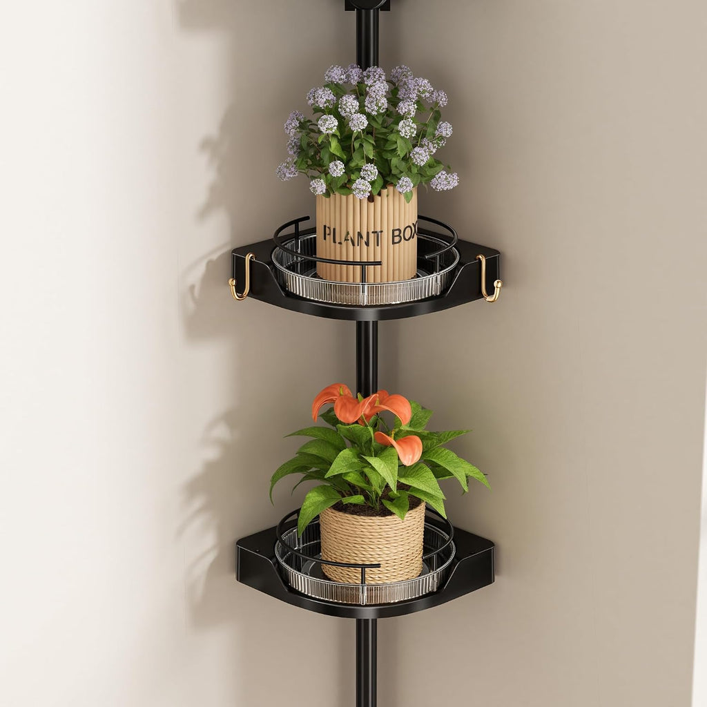 YCIA&DONE 360° Rotating Corner Shower Caddy Tension Pole, 3 Tiers Shower Organizer for Bathroom Shelf Bathtub, Adjustable Standing Shower Rack, Easily Assemble, 34-124 Inch Height, Black