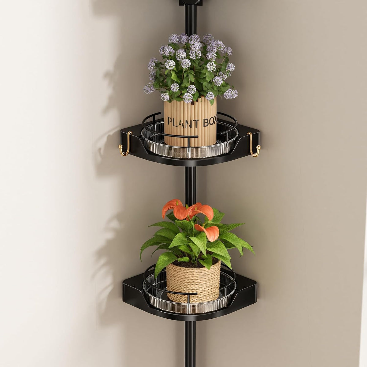 YCIA&DONE 360° Rotating Corner Shower Caddy Tension Pole, 3 Tiers Shower Organizer for Bathroom Shelf Bathtub, Adjustable Standing Shower Rack, Easily Assemble, 34-124 Inch Height, Black