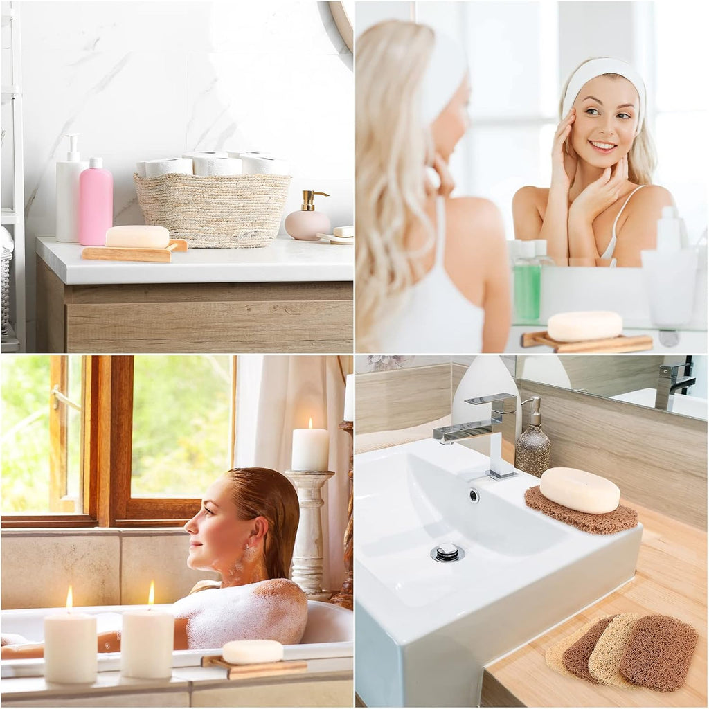 Irenare 60 Pcs Soap Saver Set, Wooden Dish Bar Soap Mesh Bag Pads Bulk