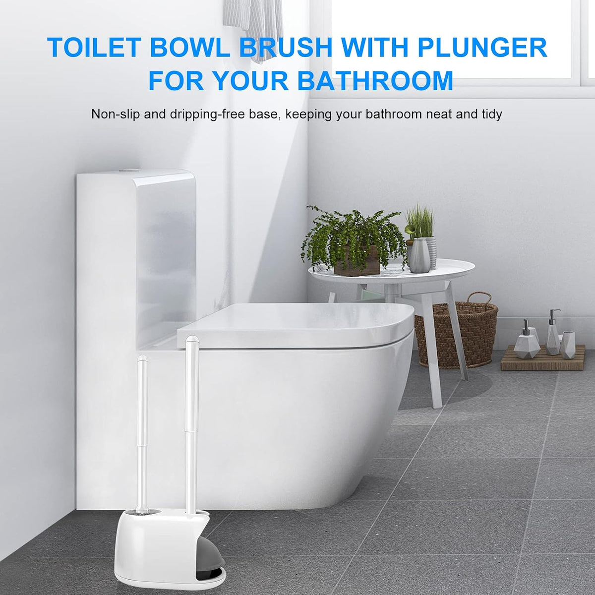 SetSail 2 Packs Toilet Brush and Plunger Set for Bathroom Cleaning, White