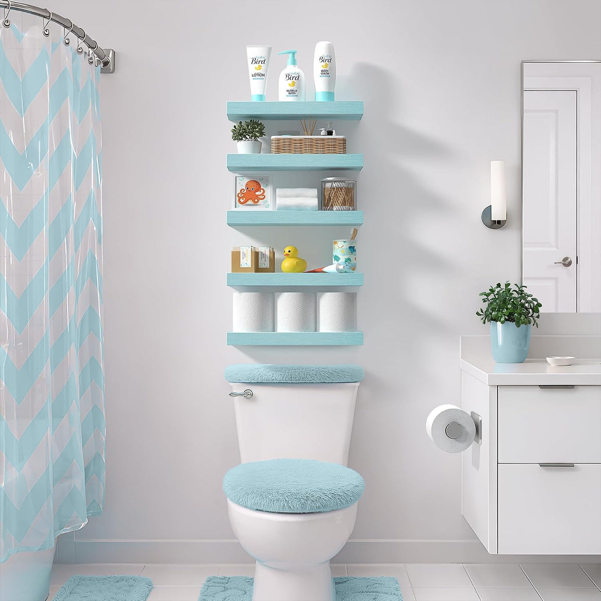 Sorbus 16 Inch Floating Shelves for Wall (4 Pack, Breezy Blue)