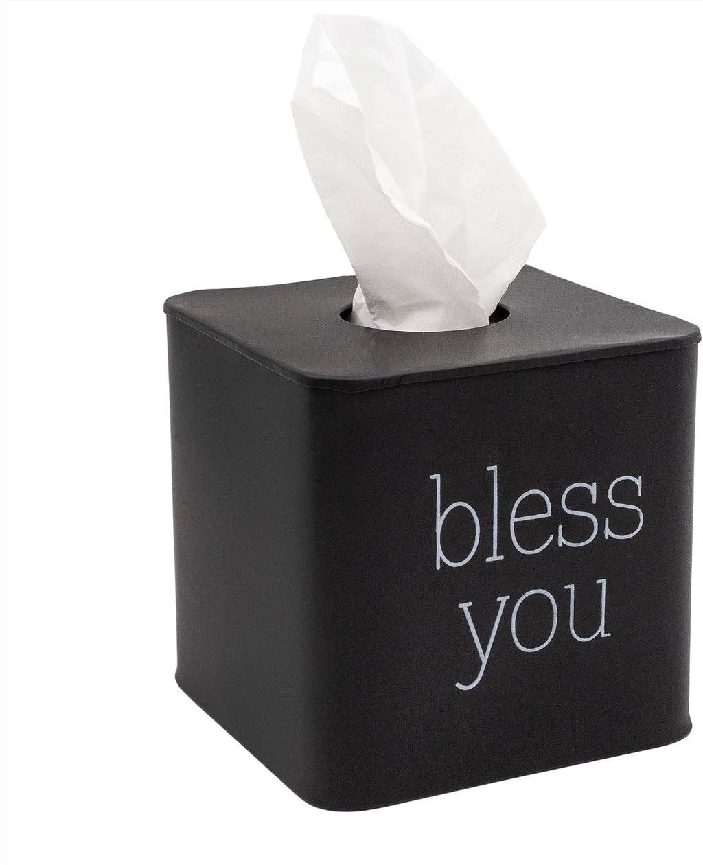 AuldHome Design Square Tissue Box Cover (Black); Modern Farmhouse Enamelware Tissue Holder