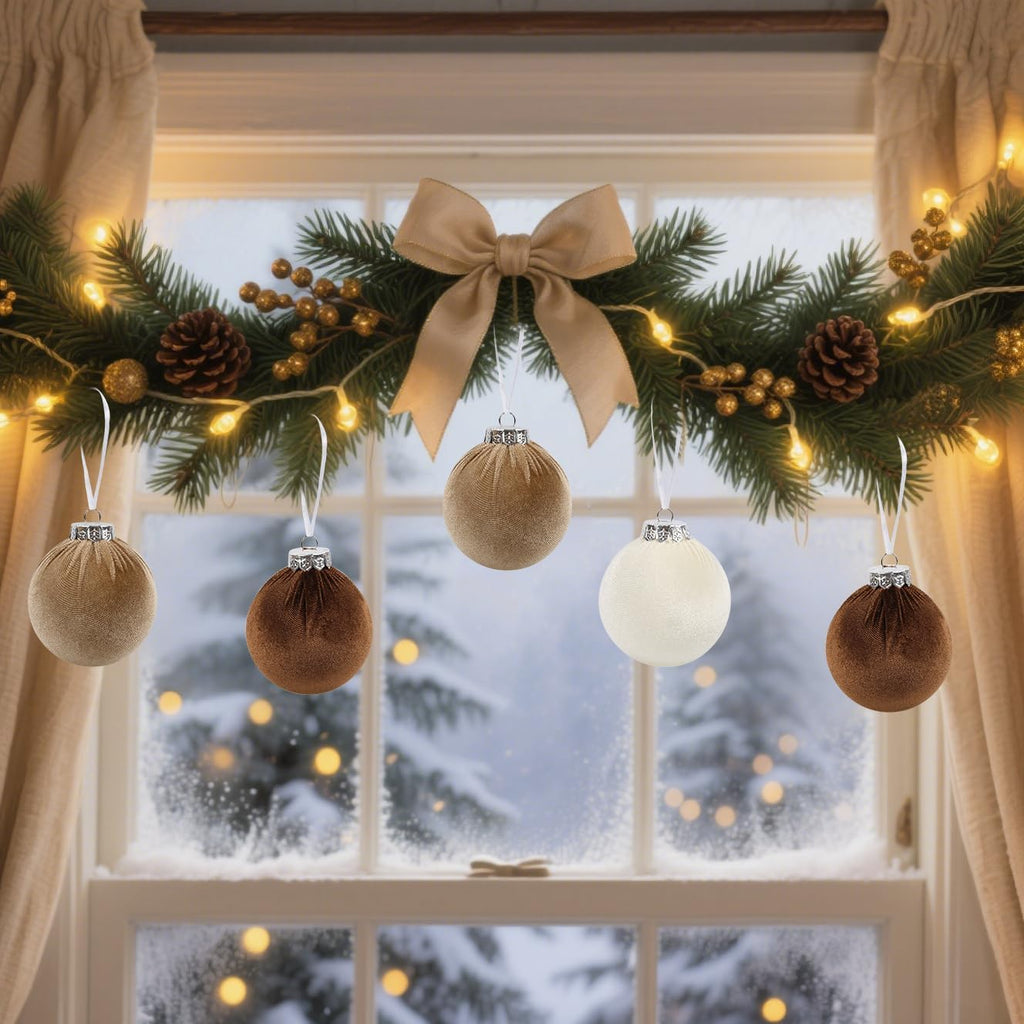 IPOPU 3.15in 15Pcs Brown Velvet Christmas Ornament Balls for Festival