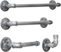 HouseAid 4-Pieces Industrial Pipe Towel Holder Set, Rustic Steel Towel Rack Kit, Farmhouse Vintage Style Towel Bar Accessories for Bathroom, Wall Mounted, Antique Silver
