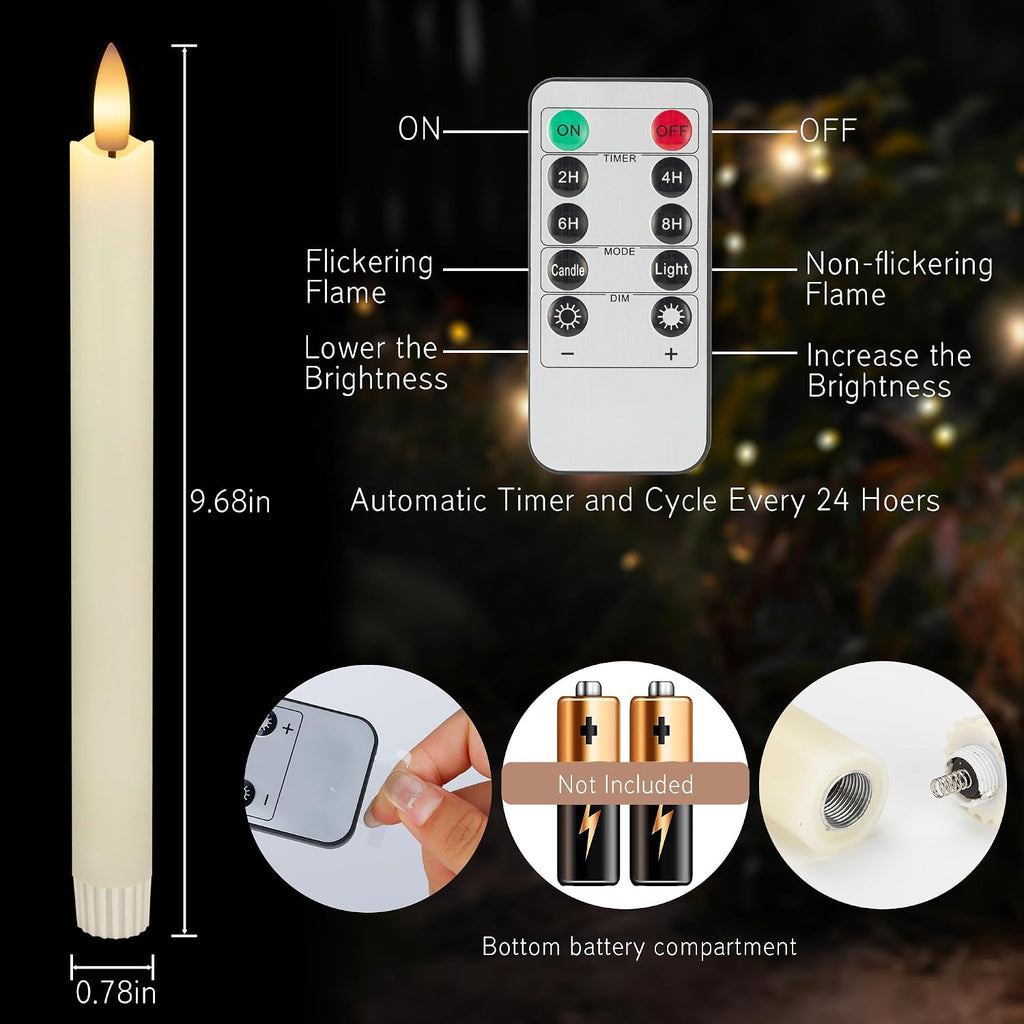 JOIONE Ivory Flameless Taper Candles with Remote, 6 Pack Flickering Tapers