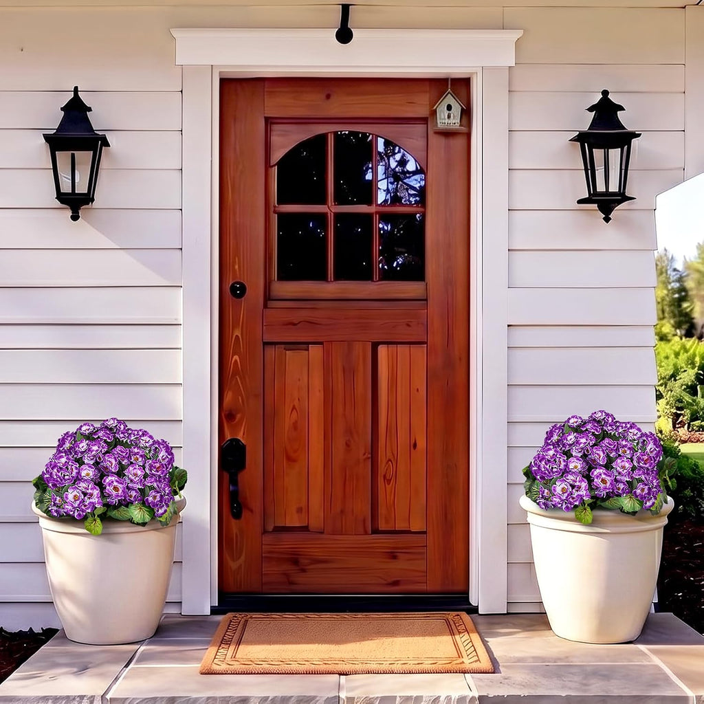 2 Pcs Artificial Flowers Potted for Outdoor, Pre-Made, Purple