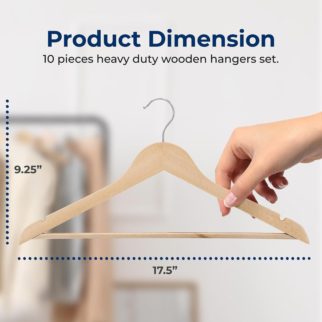 SereneLife 80 Pack Wooden Clothes Hangers | Keep Suits, Coats, Pants & Dresses Neatly Organized | Solid Wood, Pants Bar, Notches, 360° Swivel Hook, 0.47-Inch Profile, Natural Wood Grain | Natural