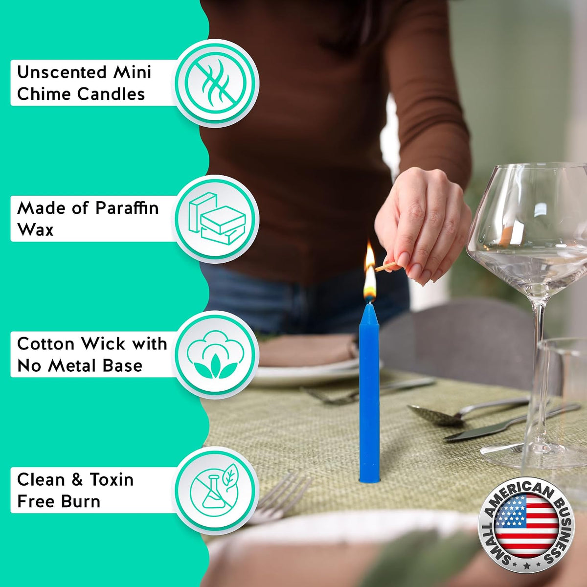 Alternative Imagination Blue Chime Candles - 20 Pack of Unscented 4 Inch Mini Taper Candles - Dripless Long Burning Ritual Candles for Meditation, Spell Work & Home Decor