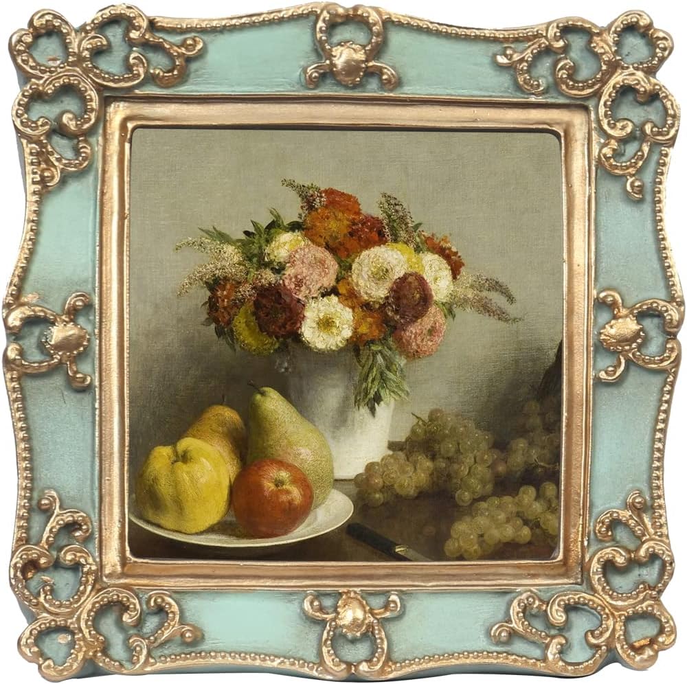 PARAFAYER Vintage Small Picture Frame 4x4, Antique Ornate Photo Frame With Gold Floral Relief, Wall and Tabletop Display,High Definition Glass Front,Retro Home Decor Art Gallery (Sea Foam Green 4x4)