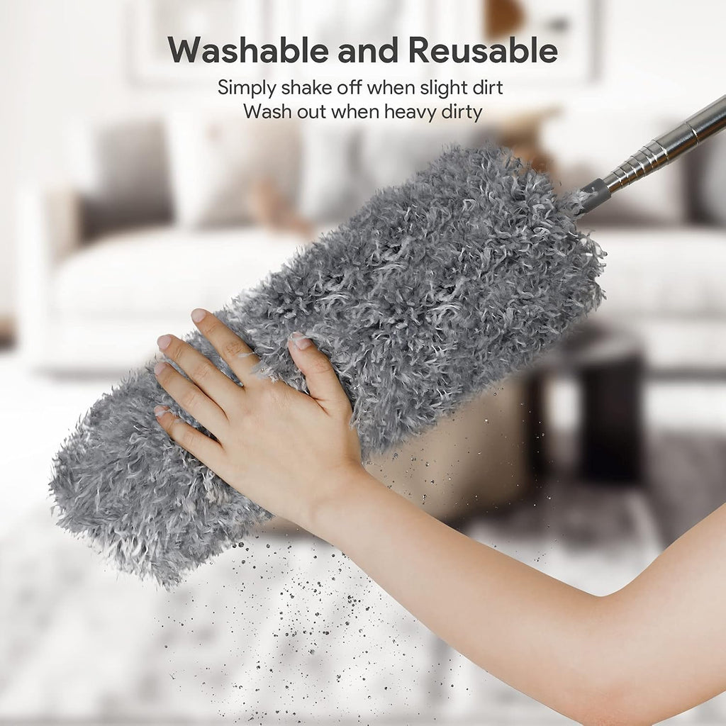 DELUX Microfiber Feather Duster,7 PCS Reusable Bendable Washable Cobweb Duster with 100 inches Extra Long Extension Pole for Cleaning Ceiling Fan, High Ceiling, Blinds, Furniture & Cars