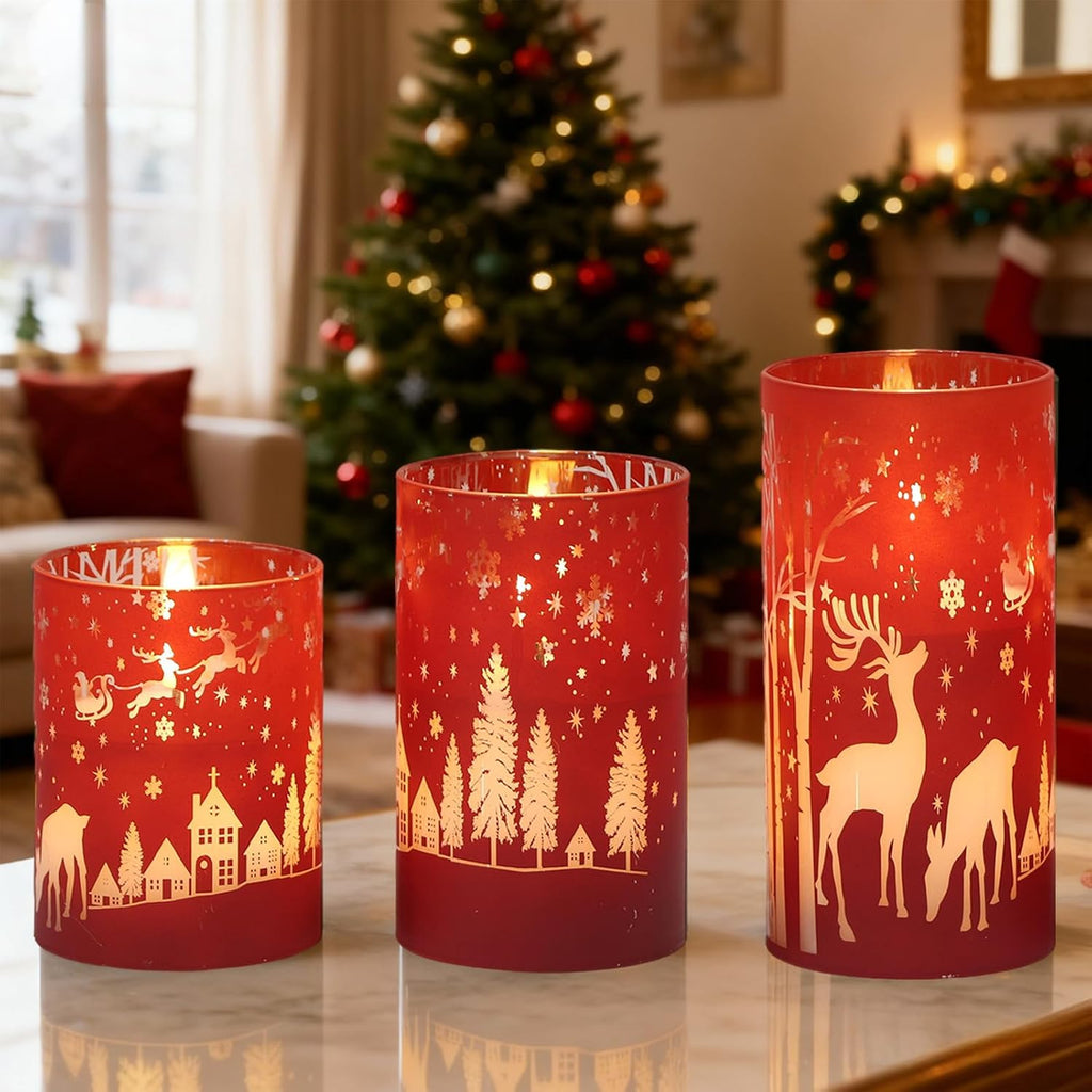 Red Christmas Flameless Candles Battery Operated with Remote Timer